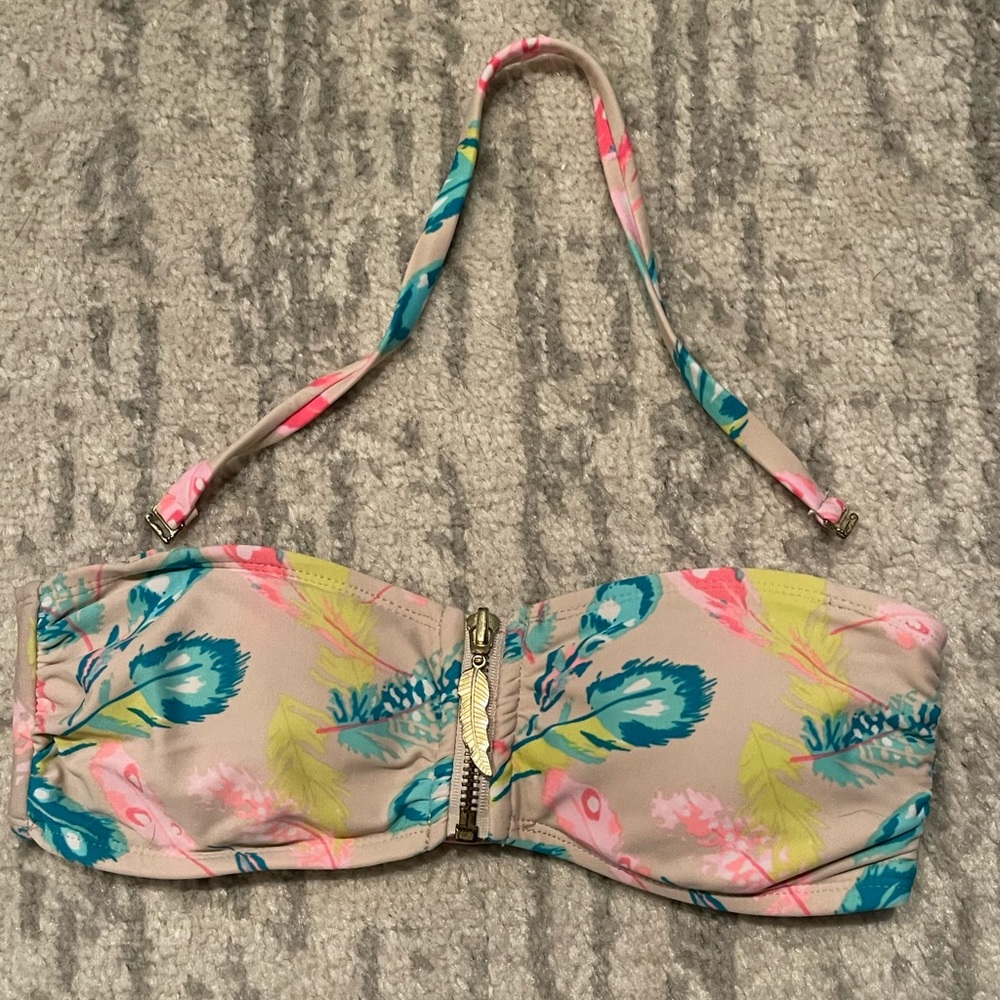 Feather Zip Up Swimsuit Top